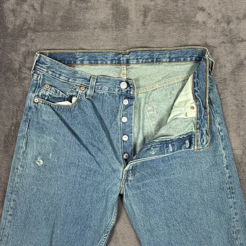 Vintage Levis Jeans Men 36x36 Blue 501 Straight Leg Distressed Denim Made in USA